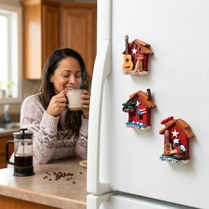 Set de 3 Imanes de Casitas de Puerto Rico Hechos a Mano - Decoración Típica Boricua, Souvenir Artesanal de San Juan Boquerón, puertorriqueño