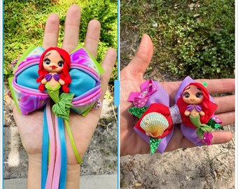 Ariel Hair Bow with Ariel /  Little Mermaid bow / Mermaid Bow with clip