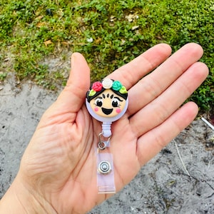 Frida Badge Reel, Mexican Artist Lanyard, Frida clay  Badge Reel, Frida handmade Badge Reel, Art Badge Reel