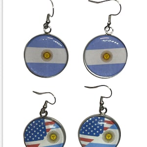 2 pairs Argentina & US Flag earrings stainless steal hypoallergenic Earrings Round designer Pendant Dangle Ear Hooks Jewelry for Women