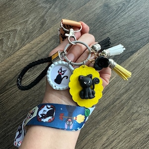 Handmade black cat keychain/Anime figurine/cats lover gift/jiji lanyard/Jiji DIY accessories/Christmas Halloween