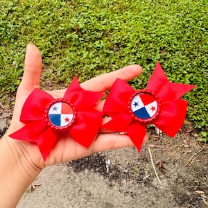 Panama Flag Hair Bow, Panama Hair Clip, Flag Hair Bow, Red White and Blue Stripes Hair Bow, Panama Patriotic Hair Bow, Large Hair Bow