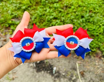 Haiti flag hair bow set . Hair bun in Haiti Arch bow set Haiti bow tie Chignon Haiti Flag for baby girl