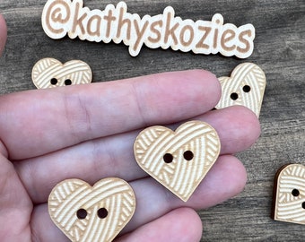 Yarn Ball Heart Buttons / Birch wood laser cut 1 inch  Ideal for Crochet and Knit Projects 4,10, 25, 50, 100