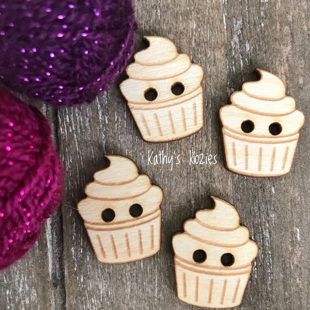 Cup Cake Buttons Birch Wood Laser Cut and Engraved / 1 Inch / Dessert ...