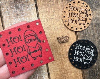 Ho Ho Ho Santa Patch/Christmas Holiday 2 inch /Faux,Vegan Leather, Leatherette Patches / 1, 5, 10 qty / Crochet, Knit, Sewing Patc