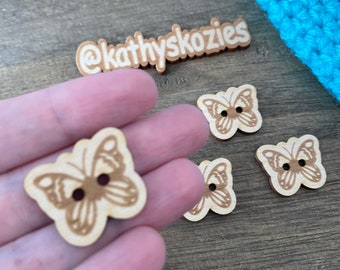 Butterfly Buttons Birch wood laser cut 1 inch  Ideal fror Crochet and Knit Projects 4,10 or 25