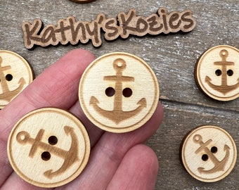 Anchor Buttons Birch wood laser cut 1 inch  Ideal fror Crochet and Knit Projects