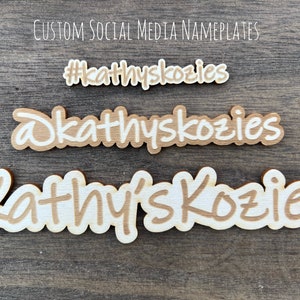 Custom Name Plate / Social Media Handle Nameplate / photo prop / branding / wood / Laser engraved / flat lay prop / Instagram / Facebook