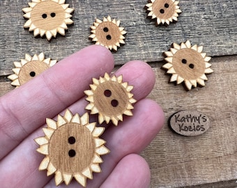 Sunflower Buttons Birch wood laser cut 3/4 inch OR 1 inch /   Ideal fror Crochet and Knit Projects