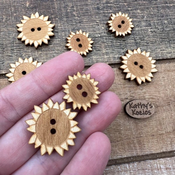 Sunflower Buttons Birch wood laser cut 3/4 inch OR 1 inch /   Ideal fror Crochet and Knit Projects