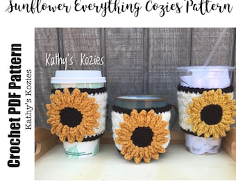 PDF PATTERN ONLY - Crocheted Sunflowers Adjustable Everything Cozies / Mug Cozy / Coffee Cozy / Cup Cozy