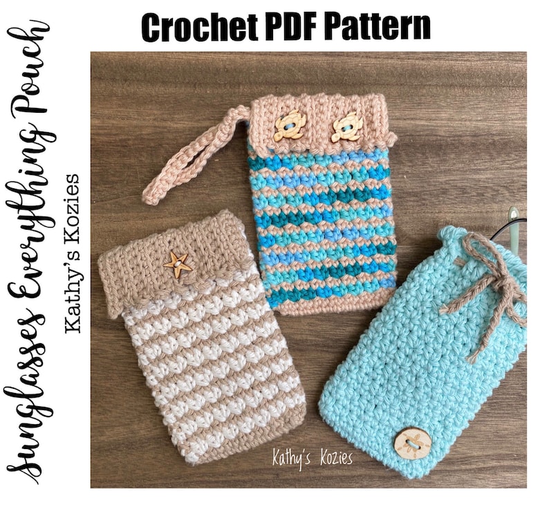 PDF PATTERN ONLY Crochet Sunglass Everything Case / Phone Pouch / Wristlet / Drawstring / image 1