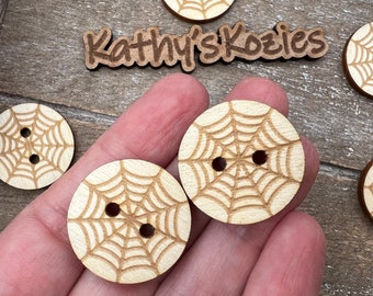 Spider Web Button/ 1 inch Round /Birch wood laser cut/  Ideal fror Crochet and Knit Projects