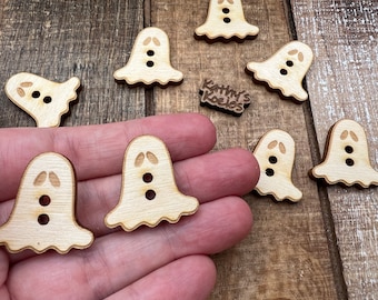 Ghost Button/ 1 inch /Birch wood laser cut/ Ideal for Crochet and Knit Projects Halloween Button