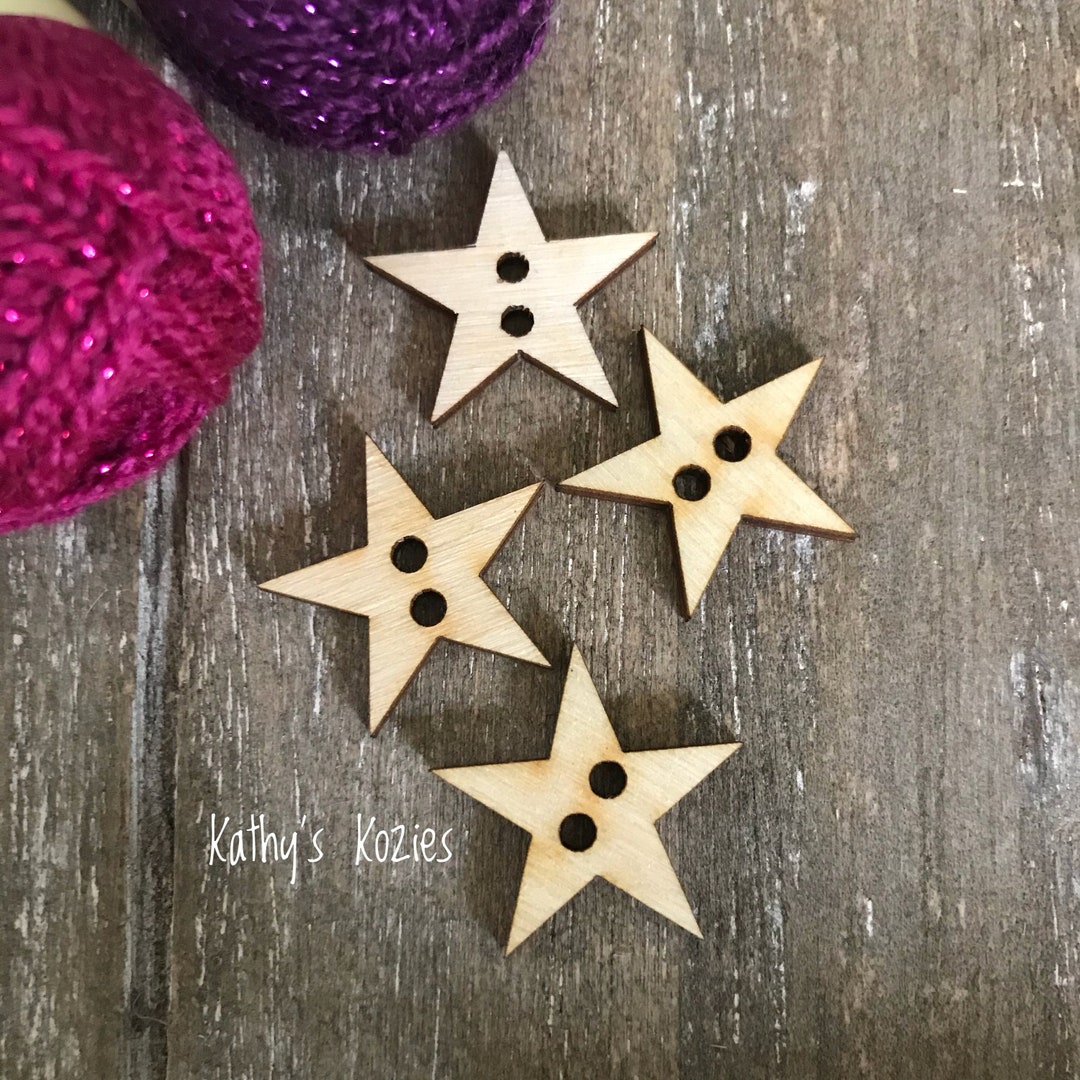 Birch Wood Star Buttons, Laser Cut, Knit & Crochet Projects, 1 Inch - Etsy