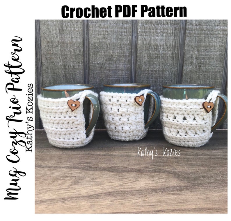 PDF PATTERN ONLY Crochet Mug Cozy Trio / Mug Cozy / Cup Cozy / Drink Cozy image 1
