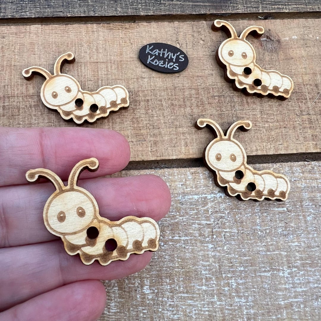Caterpillar Button/ 1.25 Inch /birch Wood Laser Cut/ Ideal for Crochet ...
