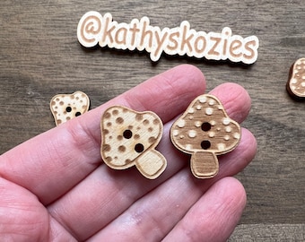 Mushroom Toadstool Buttons / Birch wood laser cut 1 inch  Ideal for Crochet and Knit Projects
