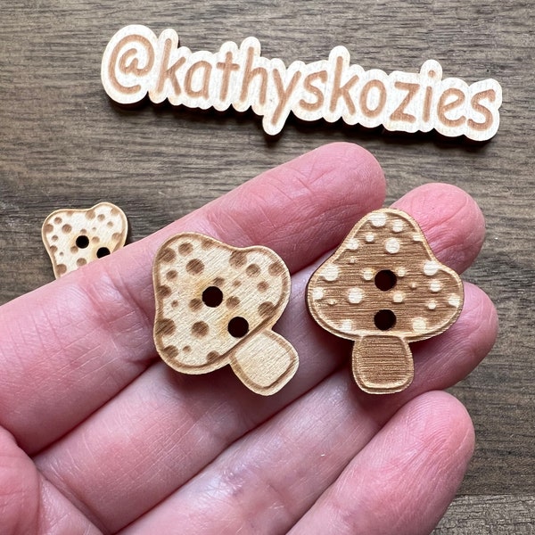 Mushroom Toadstool Buttons / Birch wood laser cut 1 inch  Ideal for Crochet and Knit Projects