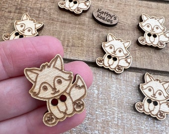 FOX Buttons Birch wood laser cut 1 inch / 1”x3/4” / 4, 10, 25, 50, 100 buttons/ Ideal for Crochet and Knit Projects