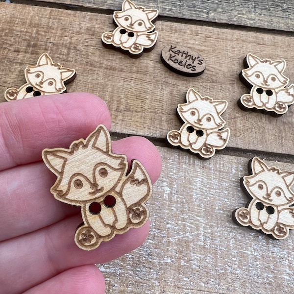 FOX Buttons Birch wood laser cut 1 inch / 1”x3/4” / 4, 10, 25, 50, 100 buttons/ Ideal for Crochet and Knit Projects