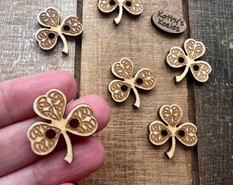 Celtic Shamrock Buttons Birch wood laser cut and engraved 1 inch  Ideal fror Crochet and Knit Projects 4,10, 25, 50, 100