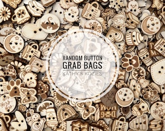 Random Button Grab Bag / QTY 20 and up ‘ Wooden Buttons / Laser Engraved buttons / Birch