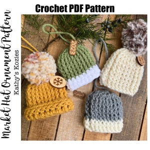 PDF PATTERN ONLY - Crochet Market Hat Ornament Pattern / Crochet Beanie Ornament / Toque