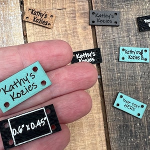 Mini Vegan Leather .5 inch x 1 inch / Leatherette shop tags / 25, 50, 75 or 100 tags / Amigurumi tags / Crochet and Knitting labels