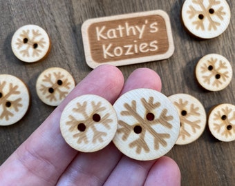 Round Snowflake Buttons Birch wood laser cut 3/4 inch OR 1 inch /  Large Holes Ideal fror Crochet and Knit Projects