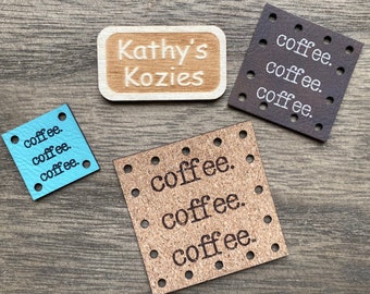 coffee. coffee. coffee. Patch // 3 Sizes, 1”, 1.5”, 2” Faux, Vegan Leather, Leatherette Patches / 1, 5, 10, 20 patch / Crochet, Knit, Sewing