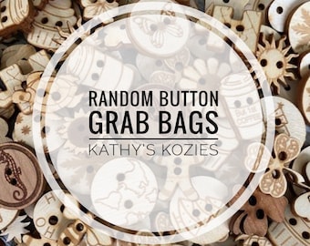 Random Button Grab Bag / QTY 20 and up ‘ Wooden Buttons / Laser Engraved buttons / Birch