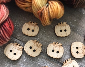 Birch wood laser cut Pumpkin Buttons .75 inch  Ideal fror Crochet and Knit Projects  Autumn buttons, fall, sweater buttons