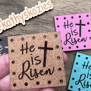 He is Risen Patch /2 inch Square / Faux, Vegan Leather, Leatherette Patches / 1, 5, 10, 20 patches / Crochet, Knit, Sewing