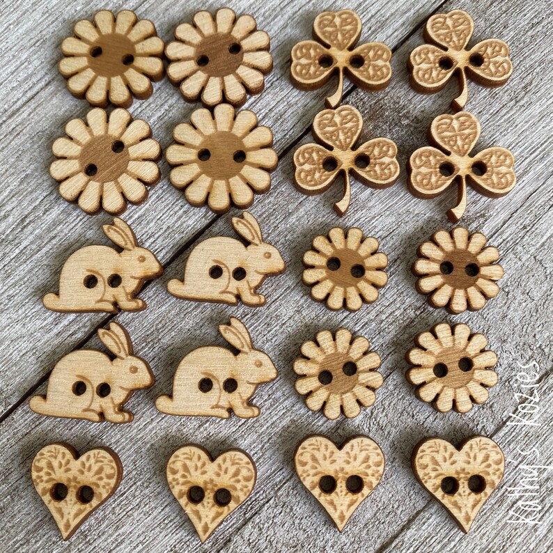 Birch Wood Laser Cut Spring Buttons Multipack 20 Buttons Etsy