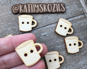 Birch wood Coffee MUG buttons/ Blank / laser cut and engraved /