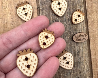 Birch wood laser cut Strawberry Buttons 3/4 inch OR 1 inch /   Ideal fror Crochet and Knit Projects