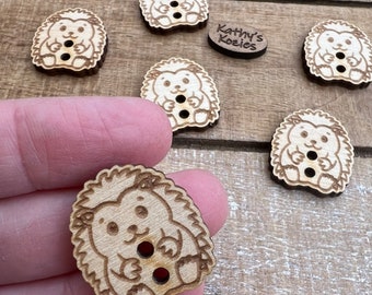 HEDGEHOG Buttons Birch wood laser cut 1 inch / 1”x3/4” / 4, 10, 25, 50, 100 buttons/ Ideal for Crochet and Knit Projects