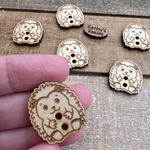 HEDGEHOG Buttons Birch wood laser cut 1 inch / 1”x3/4” / 4, 10, 25, 50, 100 buttons/ Ideal for Crochet and Knit Projects