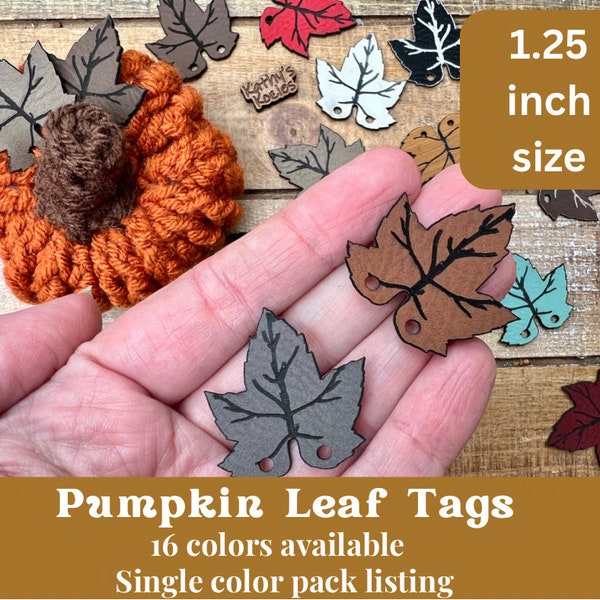 ONE INCH Pumpkin Leaf Tags with veins / 1.25” Faux Leather /Vegan Leather / Leatherette Patches / Cork / 5, 10, 25, 50, 75. 100 Tags