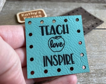 Teach Love Inspire Faux Leather Patch / Coffee / Tea / Vegan Leather / Leatherette Patches /1, 5 or 10 patches Crochet Patches Knit