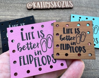 Life is better in Flip Flops Patch / 1.5” or 2” square / 1, 5, 10, 20 patches /Faux Leather / Vegan Leather / Leatherette Patches / Cork