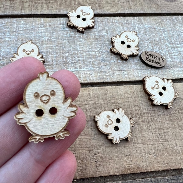 BABY CHICKEN Buttons Birch wood laser cut 1 inch / 1”x3/4” / 4, 10, 25, 50, 100 buttons/ Ideal for Crochet and Knit Projects