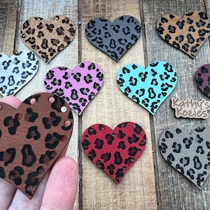 LEOPARD Heart Patches/ Cheetah Print /Faux Leather /Vegan Leather / Leatherette Patches / Cork / 1, 5, 10 or 20 Tags  / Animal Print