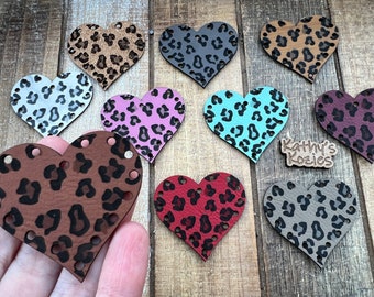 LEOPARD Heart Patches/ Cheetah Print /Faux Leather /Vegan Leather / Leatherette Patches / Cork / 1, 5, 10 or 20 Tags  / Animal Print