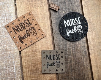 NURSE Fuel Faux Leather Patch / Coffee / Tea / Vegan Leather / Leatherette Patches /1, 5, 10, 20 patches Crochet Patches Knit