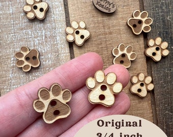 Birch wood laser cut Pet Paw Buttons 3/4 inch  Ideal fror Crochet and Knit Projects / Cats and Dogs