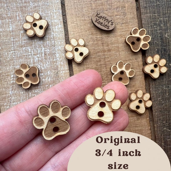 Birch wood laser cut Pet Paw Buttons 3/4 inch  Ideal fror Crochet and Knit Projects / Cats and Dogs