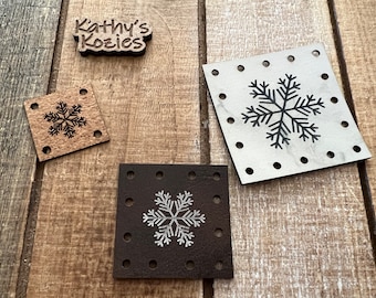 Snowflake Patch /3 Sizes, 1”, 1.5”, 2” Faux, Vegan Leather, Leatherette Patches / 1, 5, 10, 20 patches / Crochet, Knit, Sewing Patch